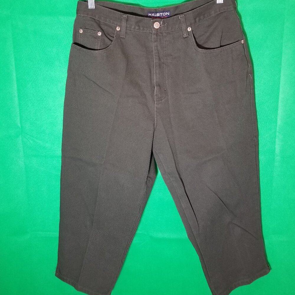 Halston Jeanswear Olive Green Copped Jeans Women's Size 14 Retro Streetwear